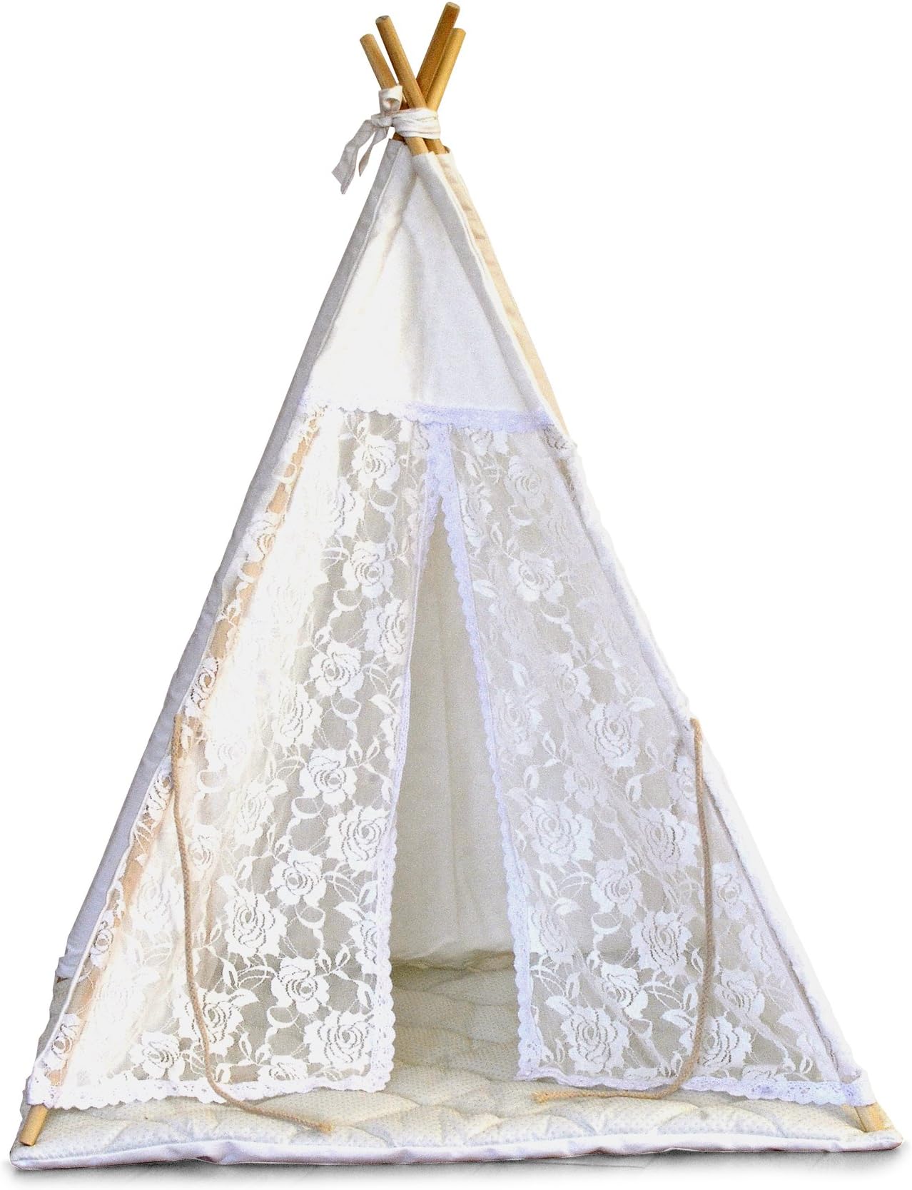 LUVE Pet Teepee Dog & Cat Bed – 28 inch Portable Teepee Tents & Pet Houses Bohemian Style with cushion pad
