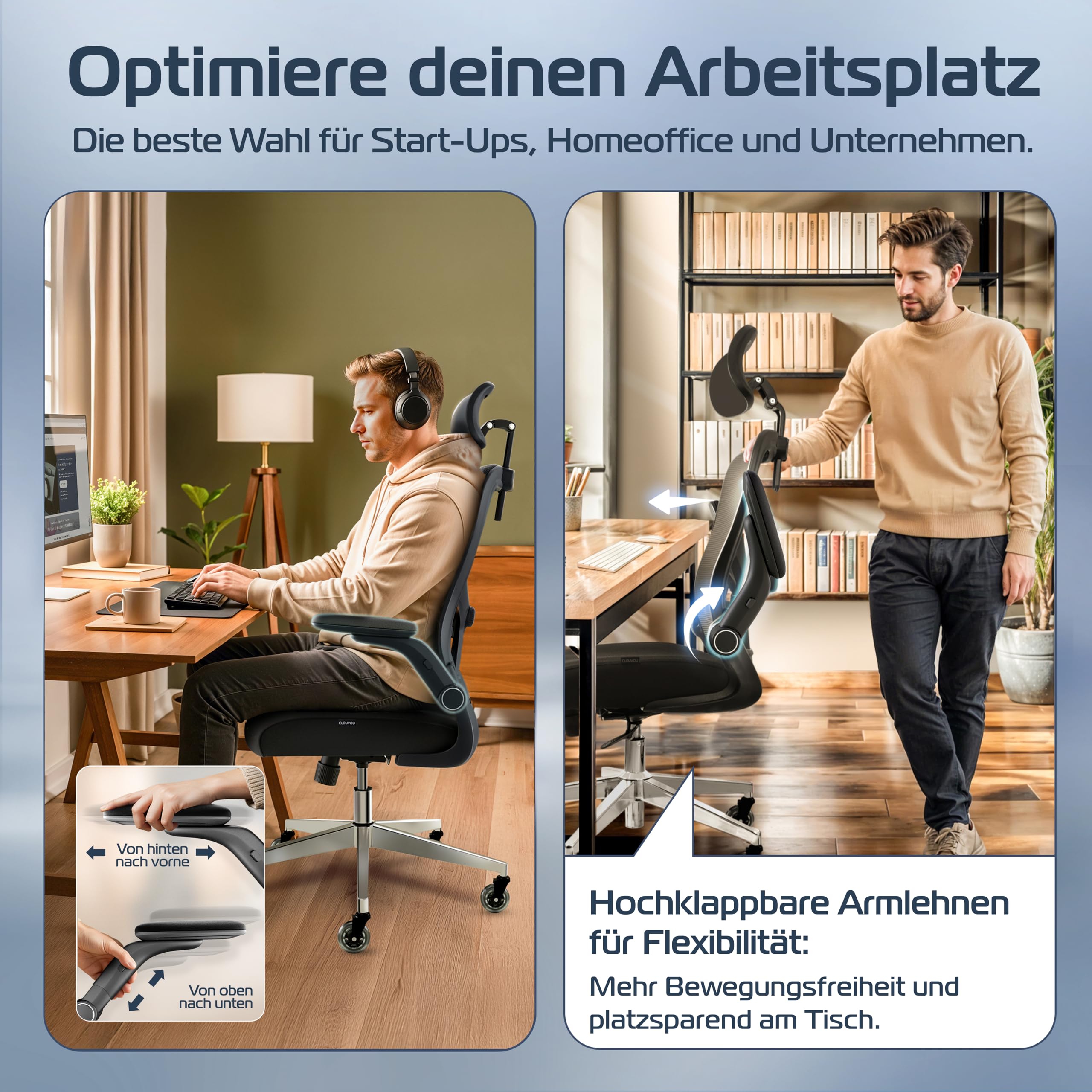 CLOUVOU SmartSeat Bürostuhl Ergonomisch [TESTSIEGER] Schreibtischstuhl 100% individuell einstellbar | Büro Stuhl & Gaming Stuhl | Computerstuhl Home Office Chair Ergonomic | Drehstuhl 150 kg 5