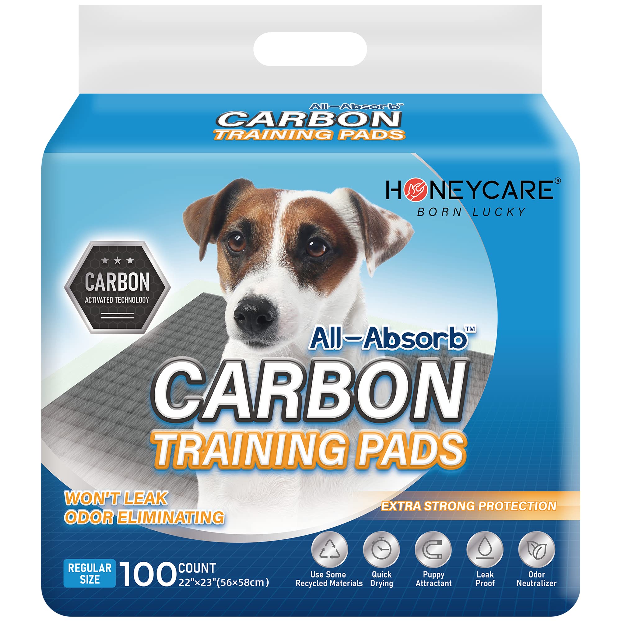 Photo 1 of HONEY CARE All-Absorb Puppy Training Pads | Doggie Potty Pads Absorb Eliminating Urine Odor, Ultra Charcoal Dog Pee Pad (Carbon, L 22x23 inch, 100ct)