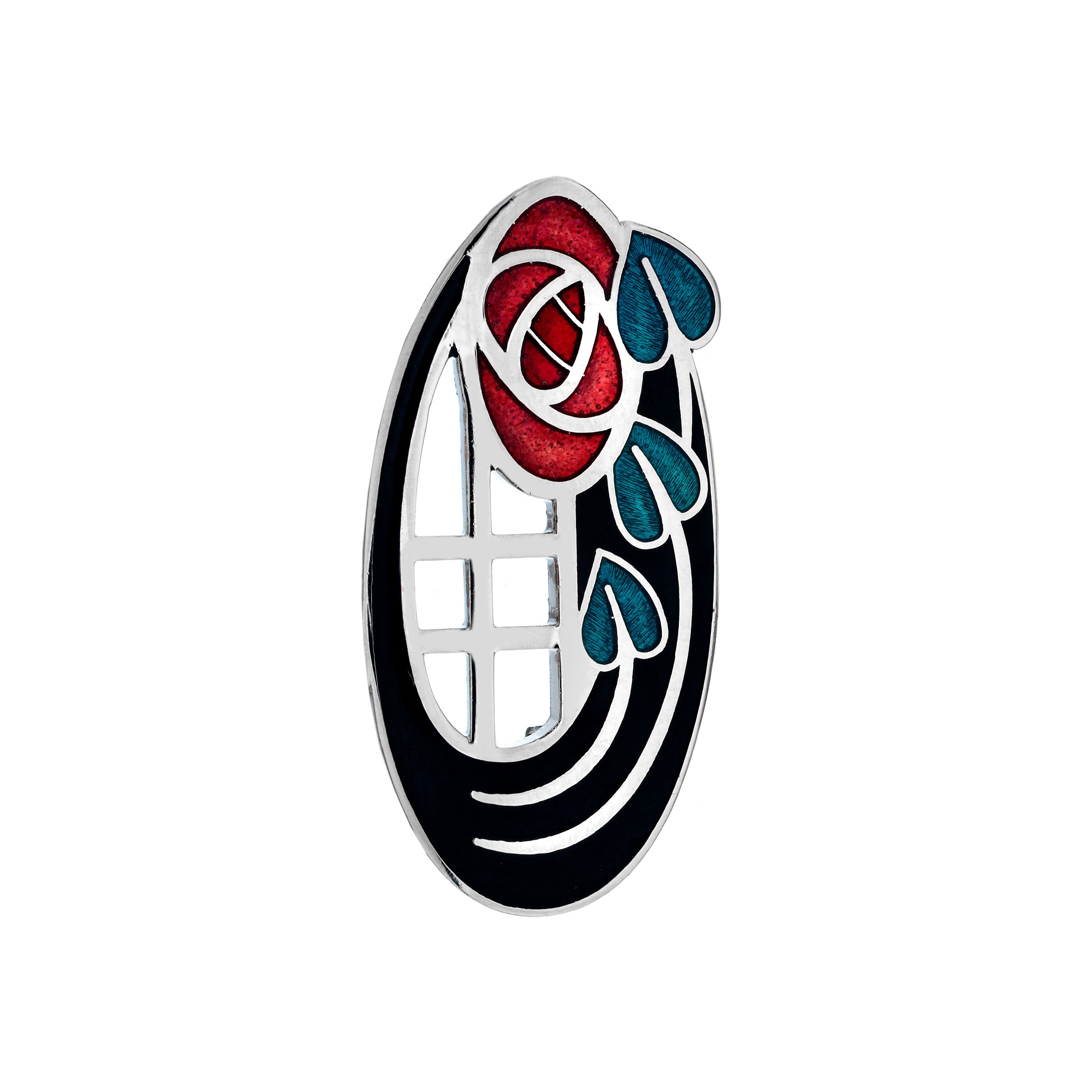 Sea Gems Ladies Enamelled 43Mm Oval Mackintosh Lattice Rose & Leaves Inspired Brooch with Gift Box (Black)