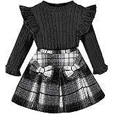 EuquixZeph Toddler Girl Clothes Fall Winter Outfits Little Girl 2Pcs Ruffle Long Sleeve Knit Sweater Shirts Plaid Skirts Set
