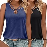 KILISU 2 Pack Womens Tank Tops Summer Tank Tops for 2026 Cut Out Ring Keyhole Neck Sleeveless Fashion Cute Tee Shirts Clothes