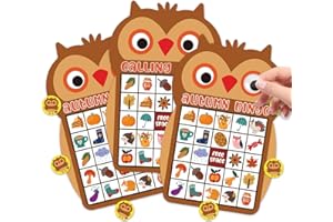 SICOHOME Fall Bingo Cards for Kids 26 Players Thanksgiving Bingo Game for Kids Adults Autumn Halloween Thanksgiving Fall Party Favors School Classroom Family Activities Supplies