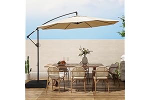 wikiwiki 10ft Patio Umbrella with Base Included, Outdoor Offset Cantilever Umbrella, Infinite Tilt, Crank and Cross Base,Beige