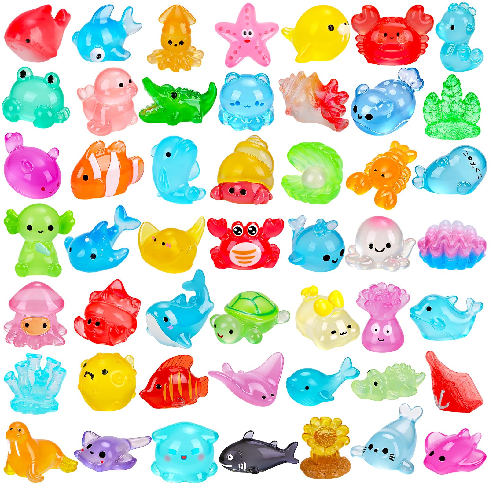 Zenoble 60 PCS Luminous Mini Sea Resin Animals,Tiny Ocean Resin Figures Miniature Marine Plastic Animals Ornaments Glow in The Dark for DIY Aquarium Fish Tank Micro Garden Dollhouse Decorations — image 1