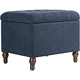 Spatial Order 24" Button Tufted Storage Ottoman - Blue Woven Fabric