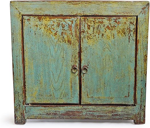 Mueble auxiliar clásico Ming con acabado de color turquesa y verde