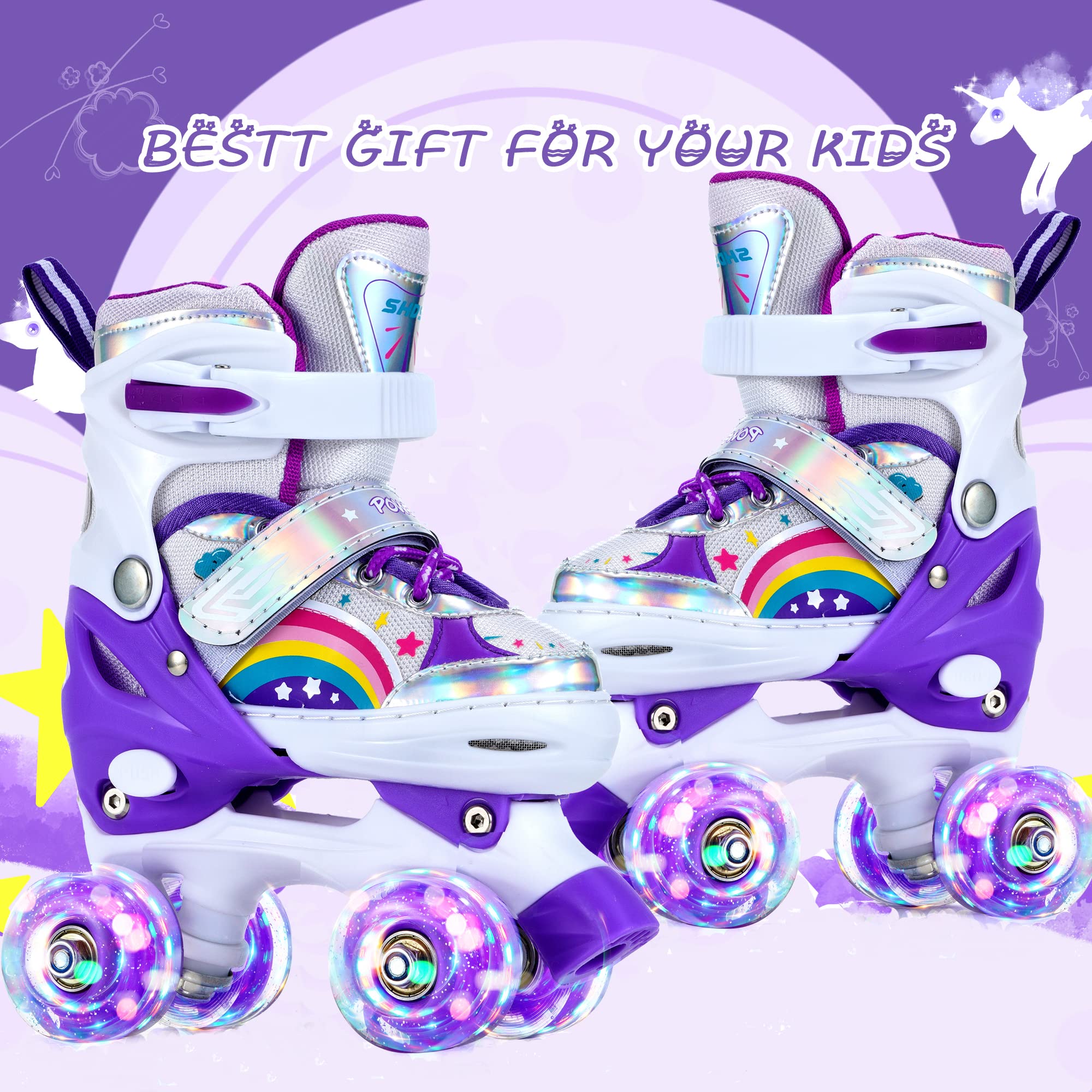 SHDSL Girls Roller Skates for Kids Beginners 4 Size Adjustable Roller Skates, Light UP 8 Wheels for Girls Roller Skate Fun Illuminating Roller Skate for Kids Boys patines para niñas
