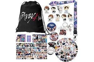 LXUEWUY Stray-Kids Merch Gifts Set for Fans,Stray Kids Album Merch Set Including Straykids Photocards, Straykids Stickers, SKZ Pins, Lanyard, Phone Ring Holder, Keychain for Women and Straykids Fans