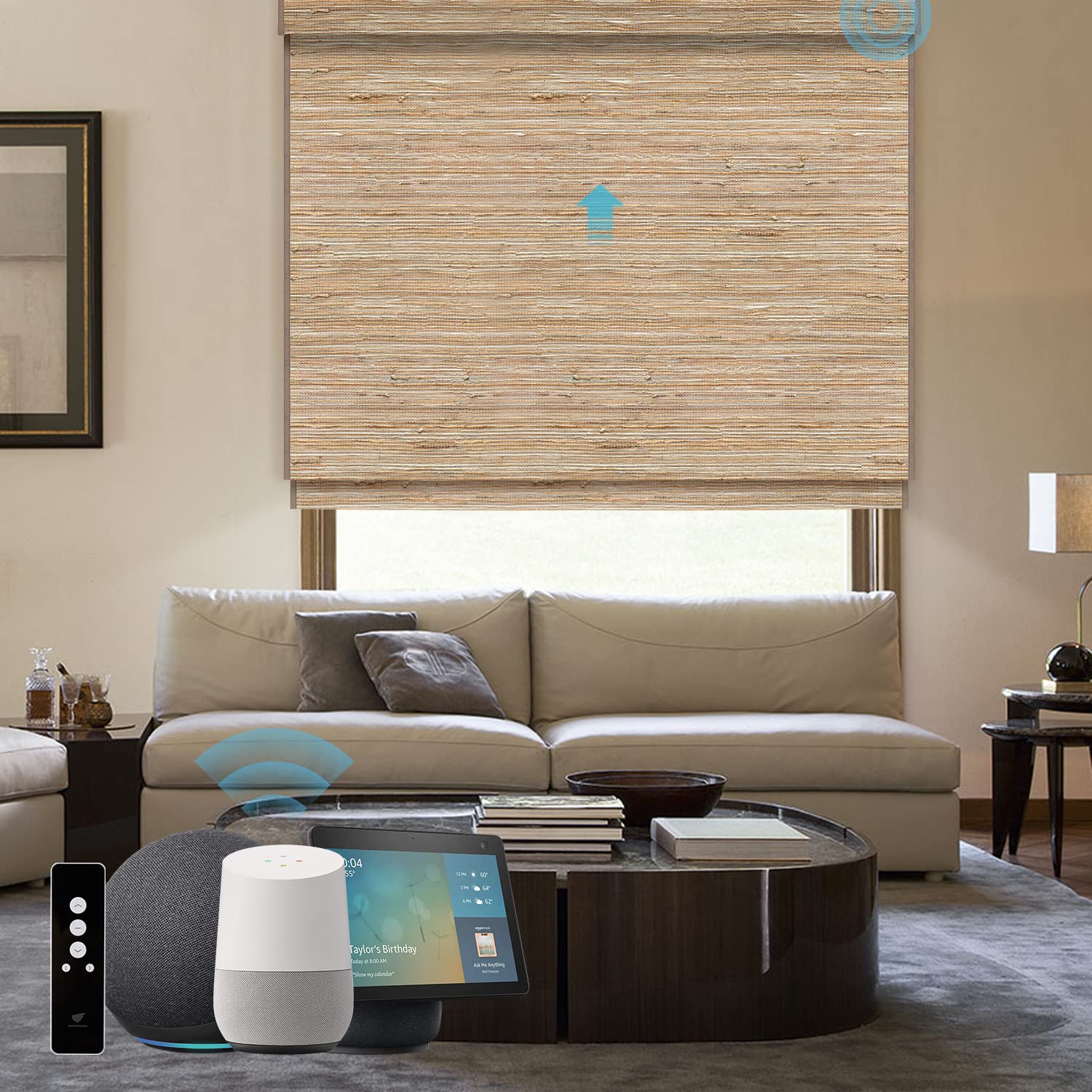 SmartWings Motorized Roman Shades, Natural Woven