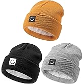 Baby Beanie Hat 3 Packs with Cute Smiley Face, Toddler Girls Boys Baby Hats Winter, Kids Winter Hat Cold Weather