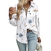 Zeagoo Button Down Shirts for Women Dressy Casual Floral Printed Collared Chiffon Blouse Long Sleeve Business Work Tops