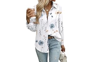 Zeagoo Button Down Shirts for Women Dressy Casual Floral Printed Collared Chiffon Blouse Long Sleeve Business Work Tops