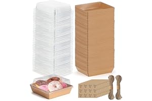 CINCCOKE Charcuterie Boxes 100 Pack with Clear Lids, Square Disposable Paper Food Containers to Go Bakery Boxes for Strawberries, Cake Slice, Desserts, Donuts, Party, Wedding, Outdoors and Home Use (Brown)
