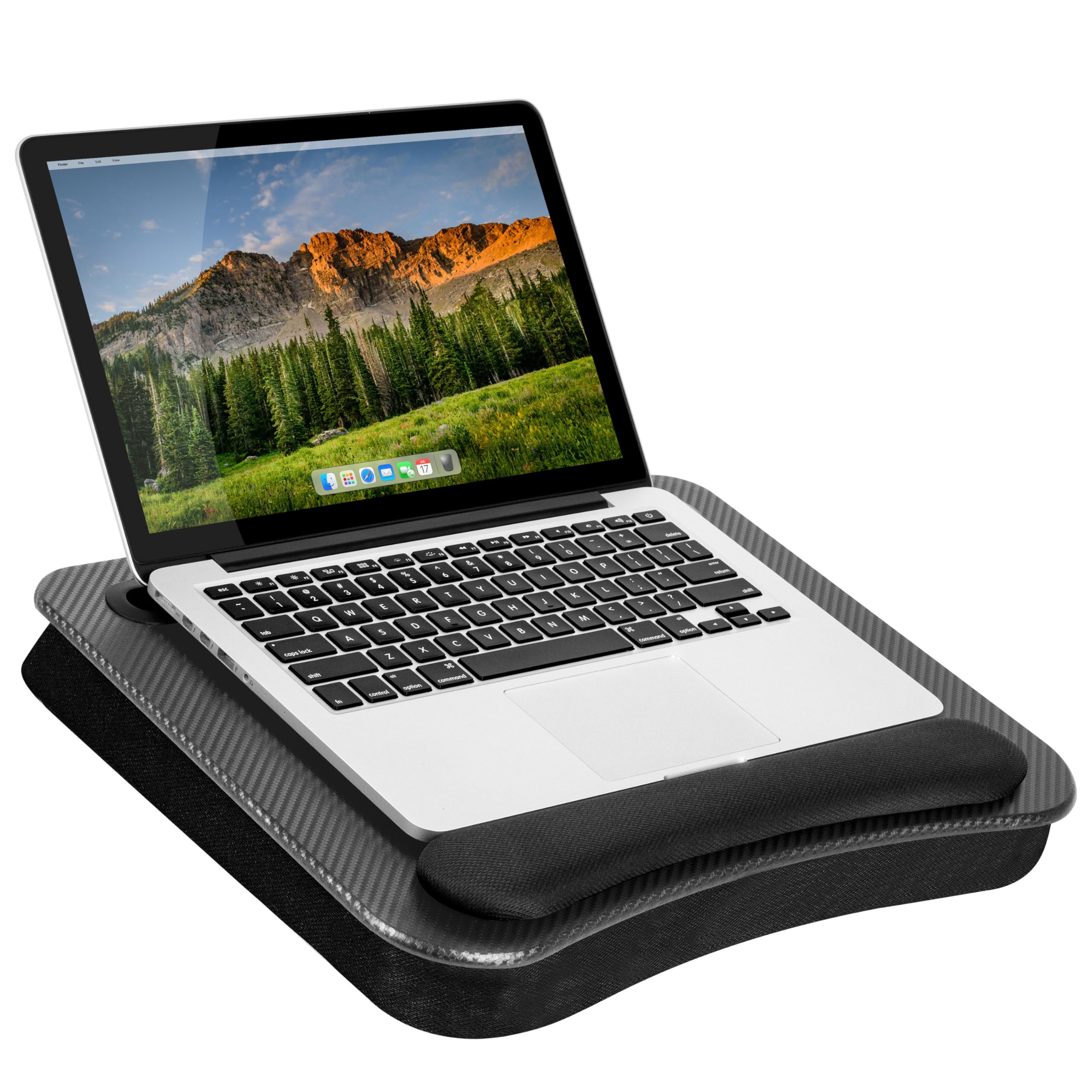 LAPGEAR Memory Foam Lap Desk with Wrist Rest and Media Slot - Medium - Black Carbon - Fits up to 15.6 Inch Laptops and Most Tablet Devices - Style No. 91338