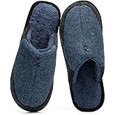 GOEWY Mens Two-Tone Scuff Slippers with Memory Foam Cozy Warm Slip On House Shoes for Indoor Outdoor Gifts for Men Him Dad