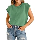 COSSEN Womens Summer Cap Sleeve Tops Trendy Casual Crew Neck Knit Lightweight Sweater Pullover Top