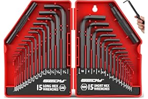 SEDY 32-Piece Hex Key Wrench Set, Metric and SAE Allen Wrenches (0.028-3/8 inch, 0.7-10 mm) L Shape Allen Keys, Chrome Vanadium Steelwith 2x Extension Handle