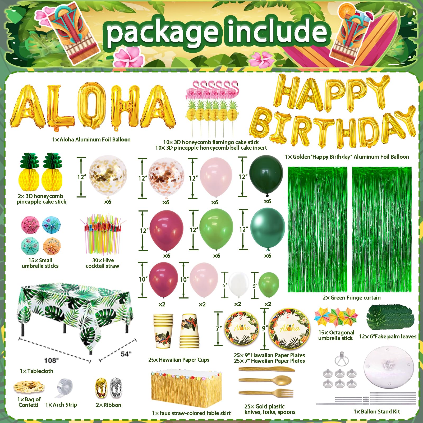 323 Luau Party Decorations, Hawaiian Party Decorations Kit For Adults - 
