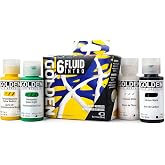 GOLDEN Fluid Acrylics Intro Set, 6 x 1 fl. oz. Bottles | Experience the flowing consistency of richly pigmented Fluid acrylics with this balanced selection of artist grade colors.