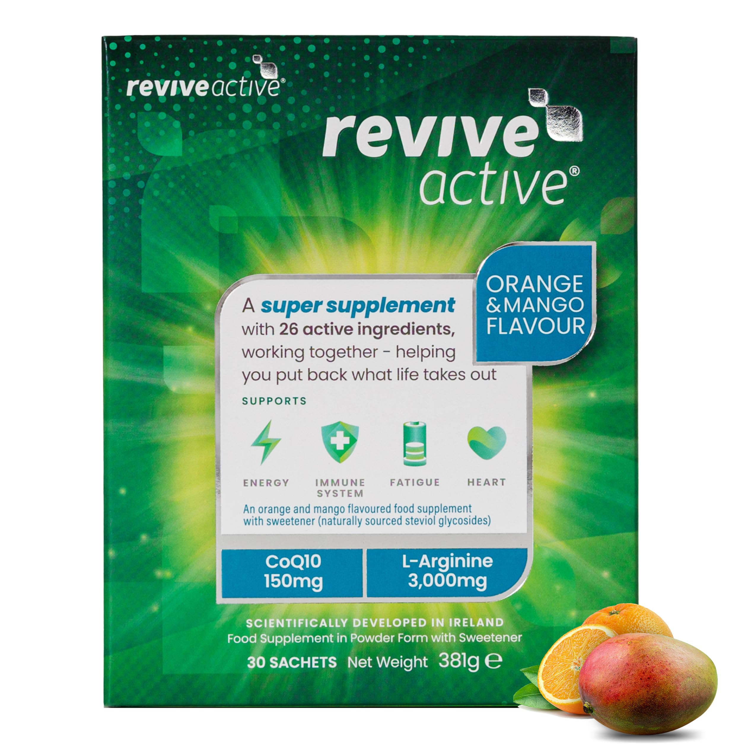 Revive Active, Super Supplement - 26 Active Ingredients in 1 Daily Sachet - Vitamin C, D, K2, Coq10, L-Arginine - Supports Overall Health, Immune System & Fatigue Reduction - 30 Day Supply