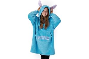 Disney Lilo & Stitch Girls Wearable Blanket in Blue | Kids Character Snuggle Fleece Hoodie | Warm & Cosy Loungewear