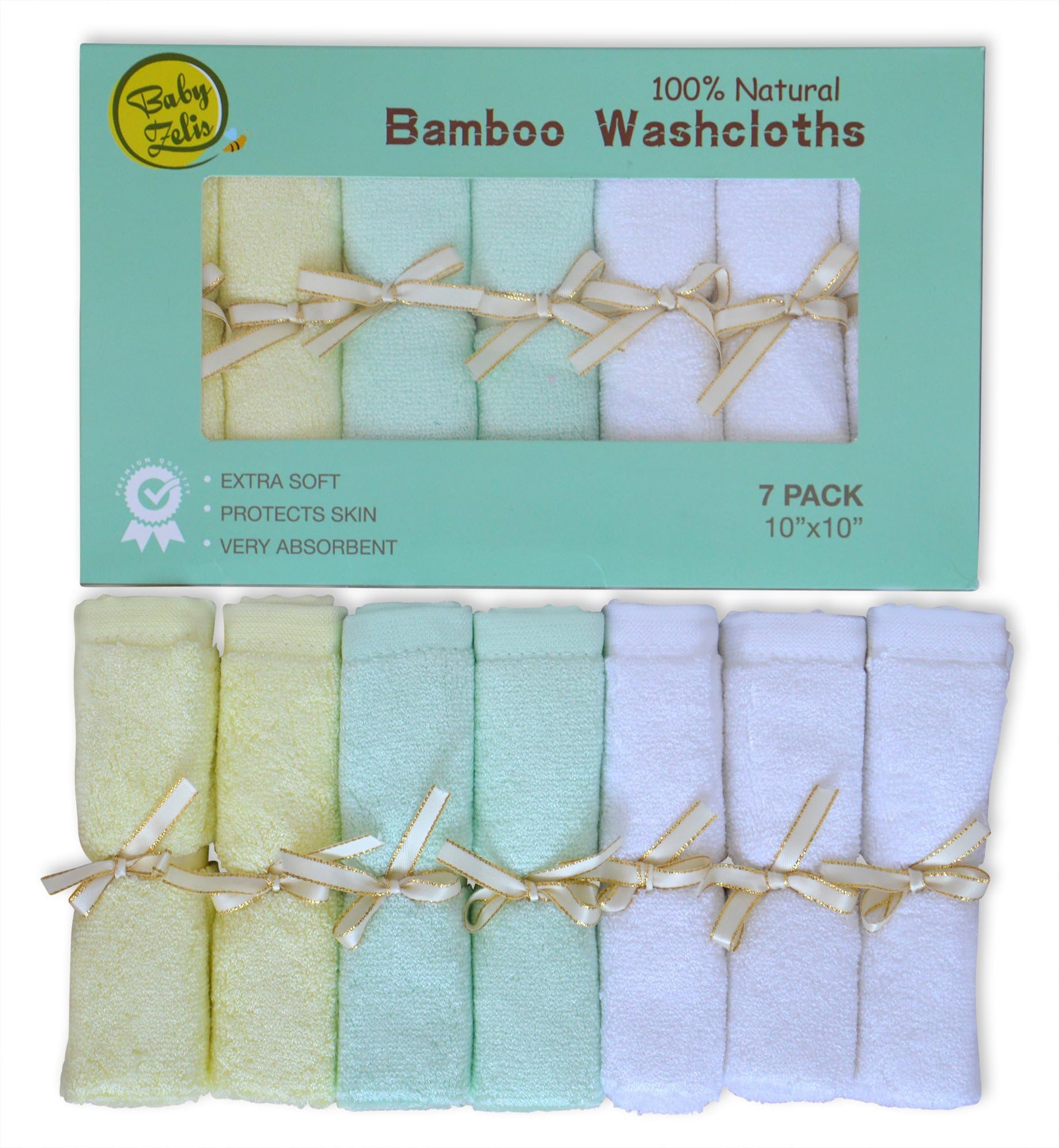 Baby Zelis 7-Piece Natural Bamboo Baby Washcloths (10-Inch-by-10-Inch)