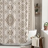 HunnmingRe Western Shower Curtain Waffle Southwest Aztec Geometric Stripes Fabric Shower Curtain Set with Hooks for Bathroom 72 x 72 Inches Boho Bath Curtains