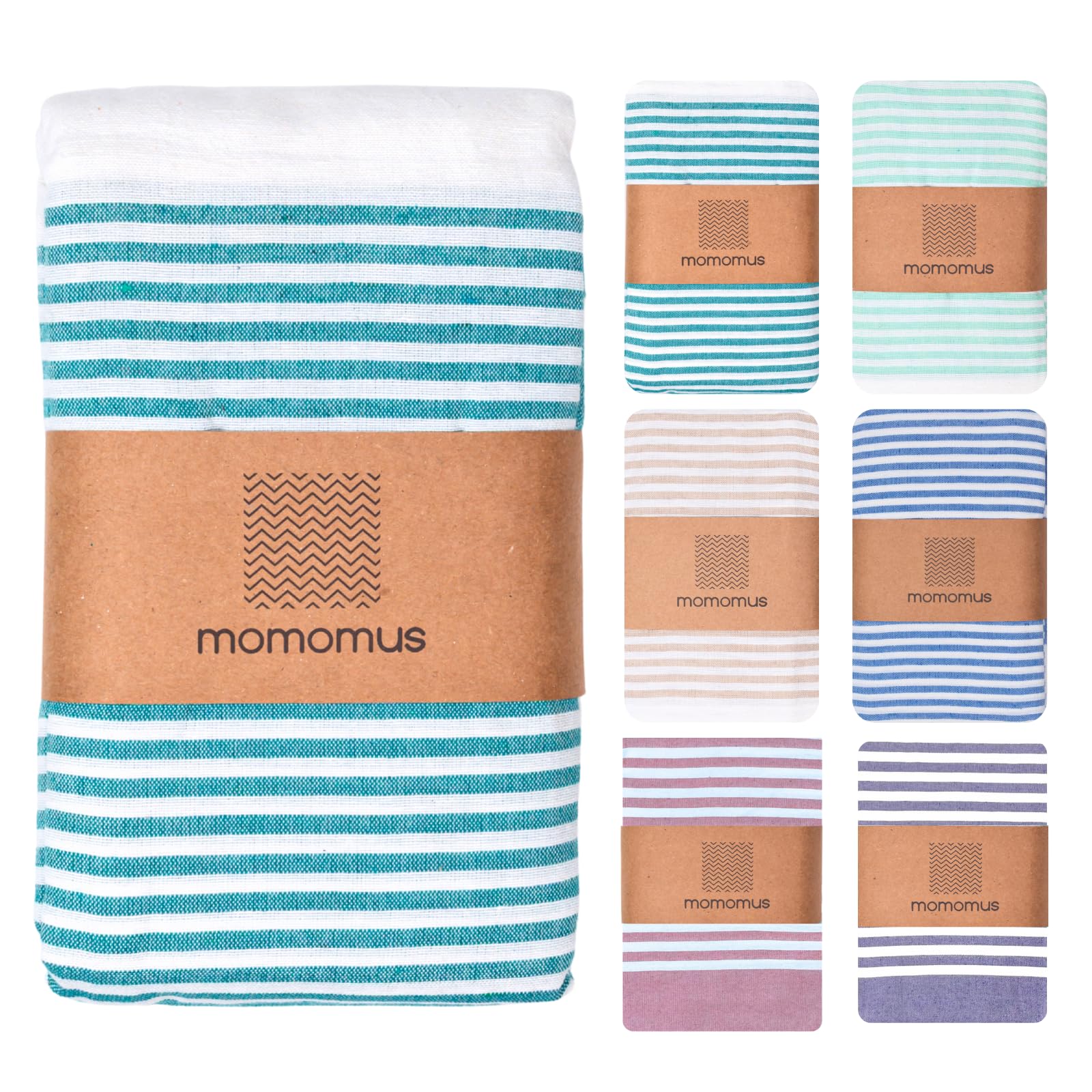 MOMOMUS XXL Fouta - Extra Large Picnic Blanket for the Beach – With Fringes, Foldable, Lightweight – Sandproof Beach Blanket, Lightweight Sandless Beach Mat – Sea Green, 210x240 cm
