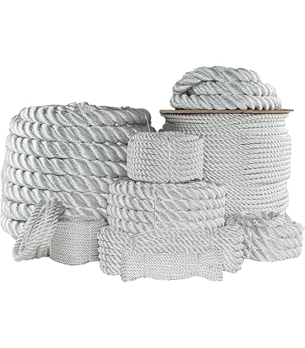 Twisted 3-Strang PolyDac Utility & Schleppseil – Weiß Mit Rot, 3/8" Bis 2" Durchmesser, 10-600 Fuß