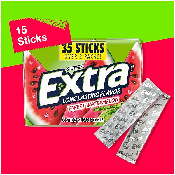 EXTRA SWEET WATERMELON SUGAR FREE CHEWING GUM PACK, 35 STICKS (PACK OF 6), MEGA BULK GUM
