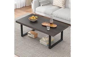 IBF Rustic Coffee Table, Wood and Metal Simple Industrial Modern Center Table, Minimalist Rectangle Wooden Farmhouse Cocktail Table for Living Room, Dark Gray Oak, 47 Inch