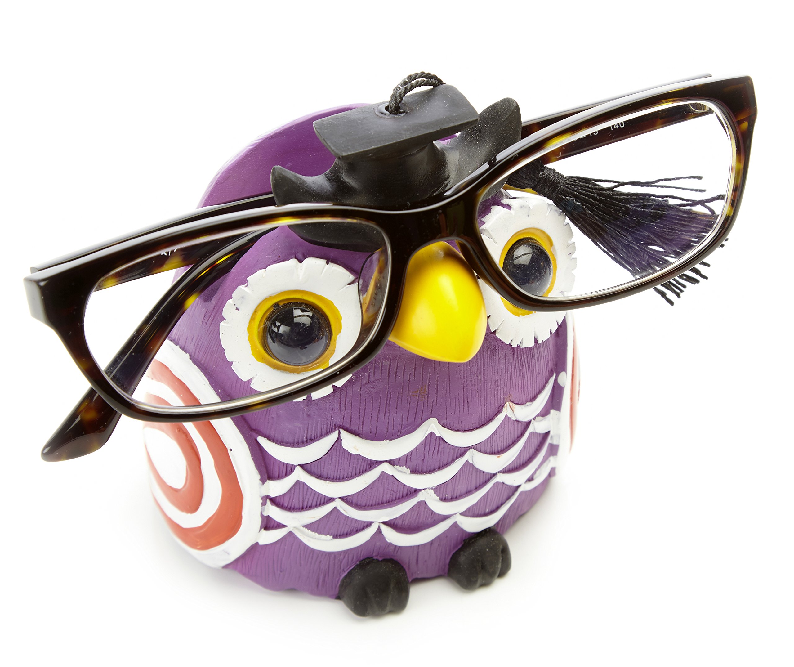 by-Bers Glasses holder Uhu Owl Kautz hand-painted, funny, for children and the young at heart, a beautiful design piece made of polyresin purple