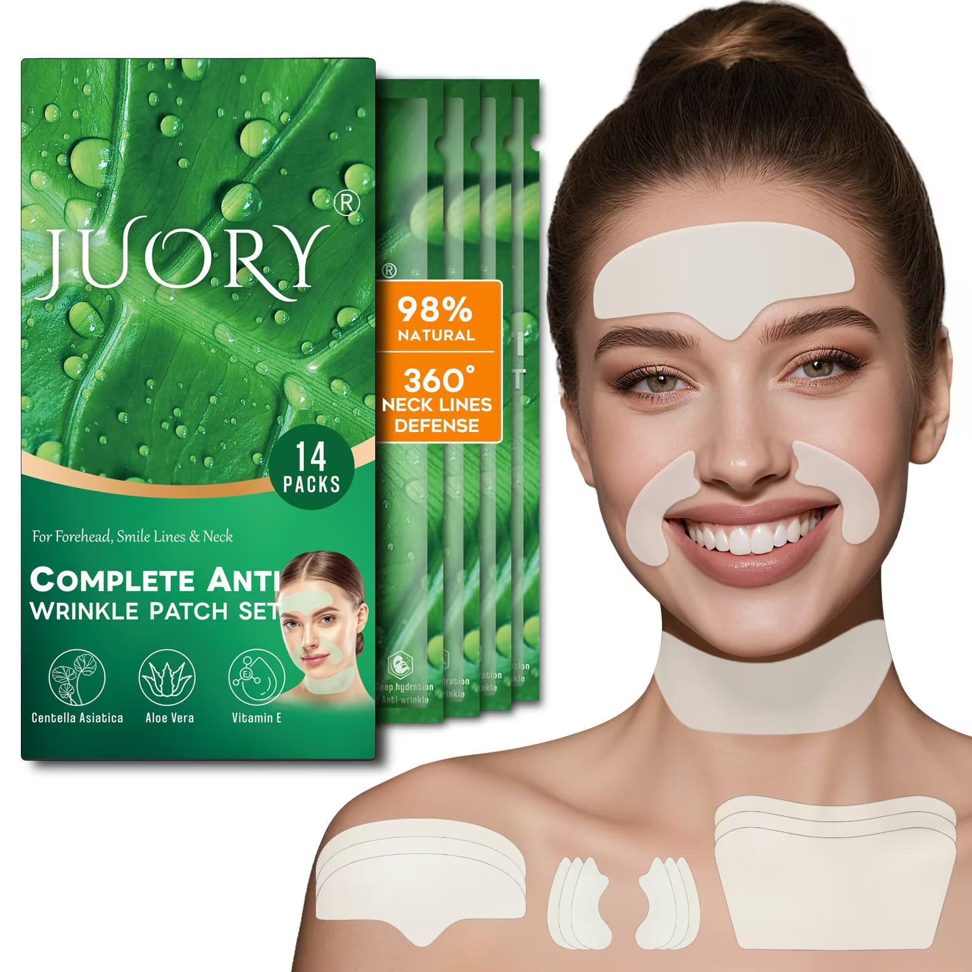 Photo 1 of ****Factory seal****
2 Juory Forehead Smile Line and Neck Herbal Wrinkle Patches with CentellaAsiatica, Aloe, Vitamin E and Collagen, Overnight Facial Anti-WrinkleCare to Lift and Smooth Skin for Women and Men, 14 Pack