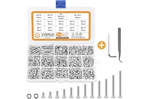 VIGRUE 1110PCS M3 Hex Socket Head Cap Screws Nuts Kit, M3 x 4/5/6/8/10/12/14/16/18/20/25/30mm Stainless Steel Screws Assortment Set w/Allen Wrench and Tip Curved Tweezer