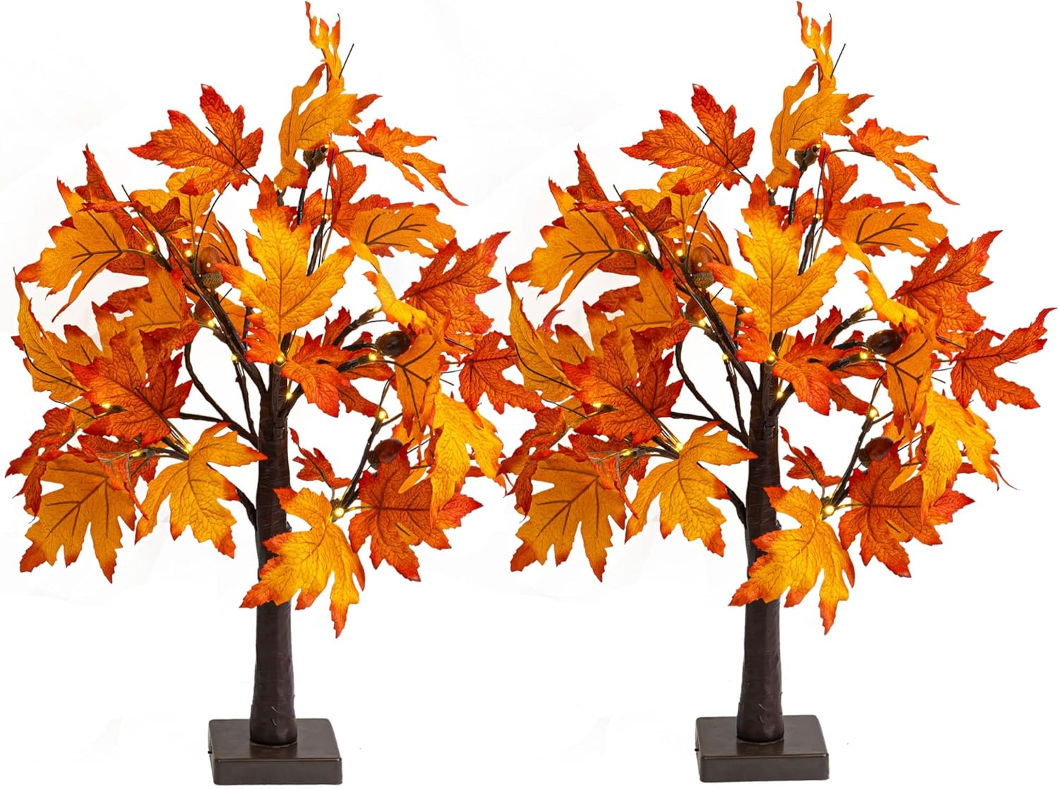 Trees - Dazzle Bright 2 Pack 24 Inch Lighted Thanksgiving Fall Maple Tree Decor, 24 LED Battery Operated Decorations Artificial Tree with Timer for Indoor Home Room Holiday Xmas Party