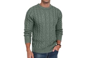 Askdeer Men's Pullover Sweater Cable Knit Chunky Sweater Classic Casual Crewneck Sweaters with Ribbing Edge