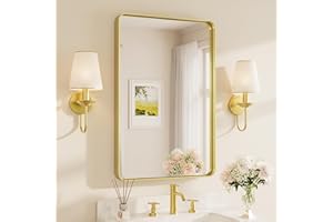 TETOTE Brushed Gold Bathroom Mirror, 24 x 36 Inch Metal Framed Mirror, Brushed Brass Rectangle Wall Mounted Golden Vanity Mirror (Horizontal/Vertical)