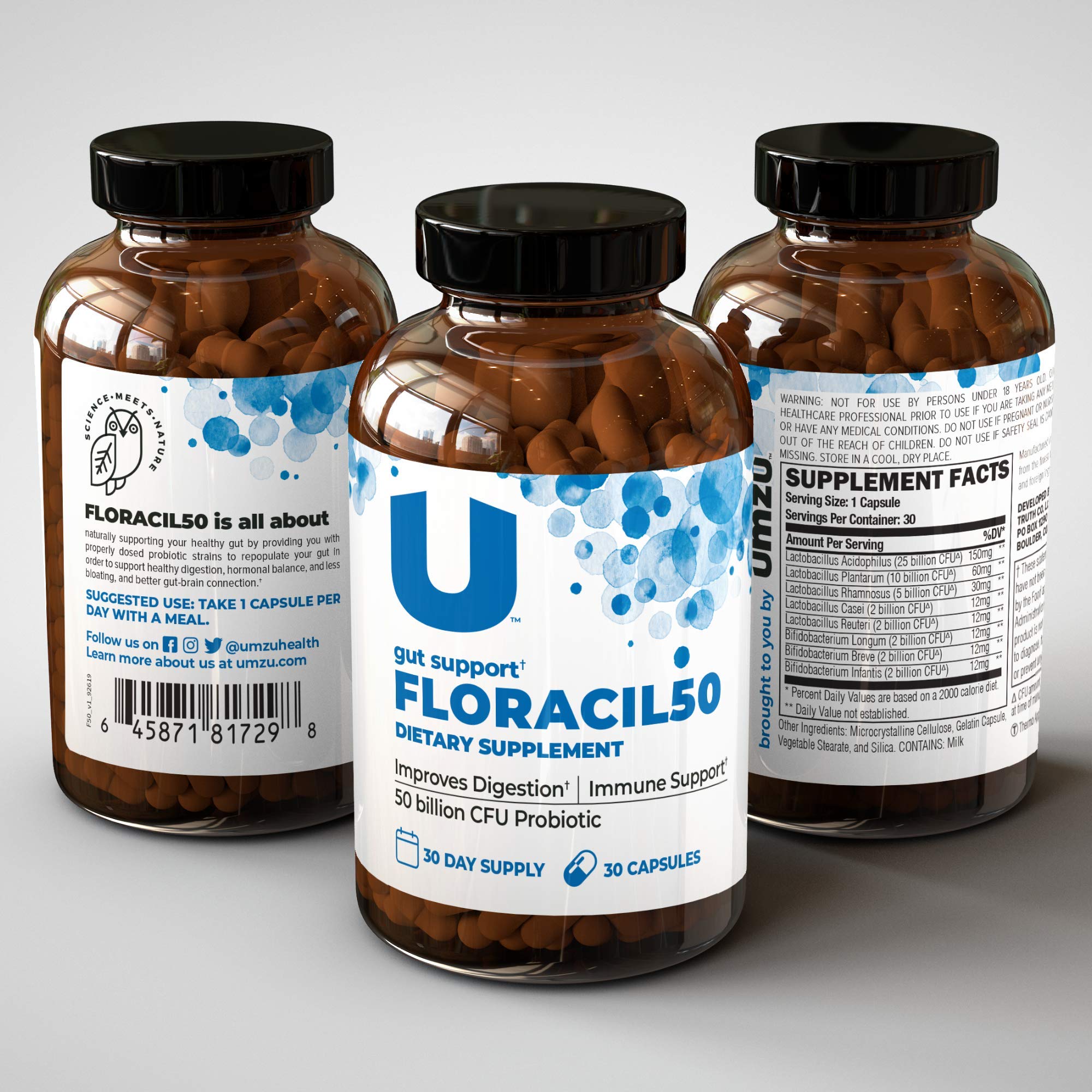 UMZU FLORACIL50 1 Month Supply Daily Probiotic Supplement Helps