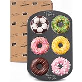 Bake Choice 6 Cavity Donut Baking Pan, 12.5 x 8.5 In Doughnut Mold | Non Stick Dishwasher Safe Pan, Carbon Steel Bagels and C