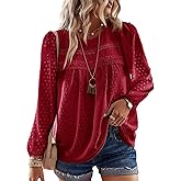 Falechay Boho Tops for Women Long Sleeve Shirts Crewneck Flowy Womens Blouses Dressy Casual Lace Hem Clothing Trendy 2026