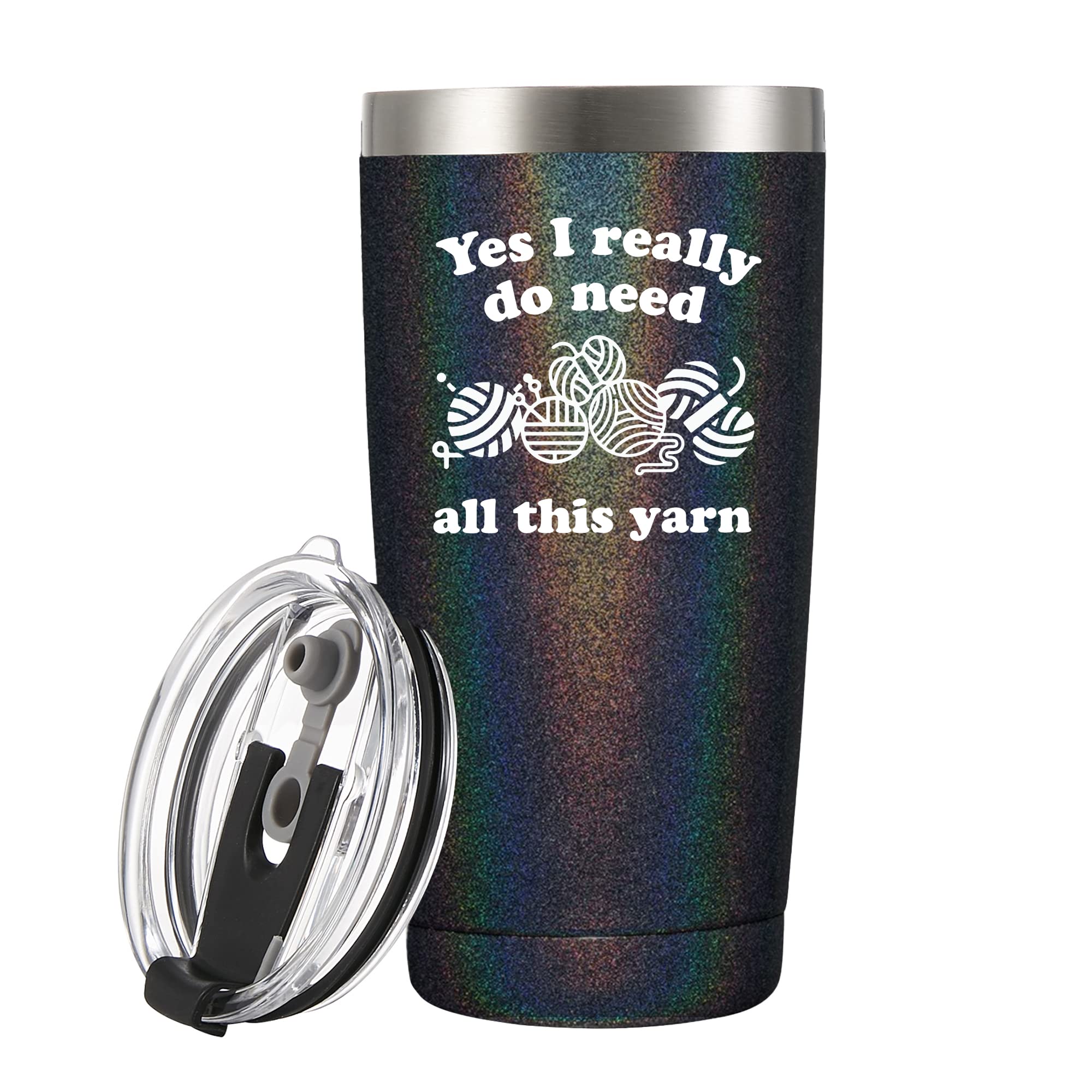 Panvola 'Yes I Really Do Need All These Yarn ' Tumbler Crochet Gifts for Crocheters Knitters Crocheting Knitting Vacuum Insulated Tumbler 20 oz Black Glitter
