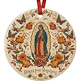 Our Lady of Guadalupe Ornament 2025 - Virgen de Guadalupe Ceramic Christmas Decoration, Ruega por Nosotros Catholic Religious Gift for Abuela Mom, Mexican Heritage Virgin Mary Keepsake