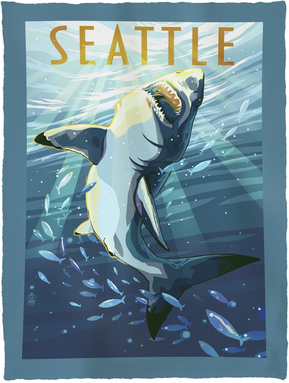 Seattle, Washington - Great White Shark 49182 (60x80 Poly Fleece Thick Plush Blanket)
