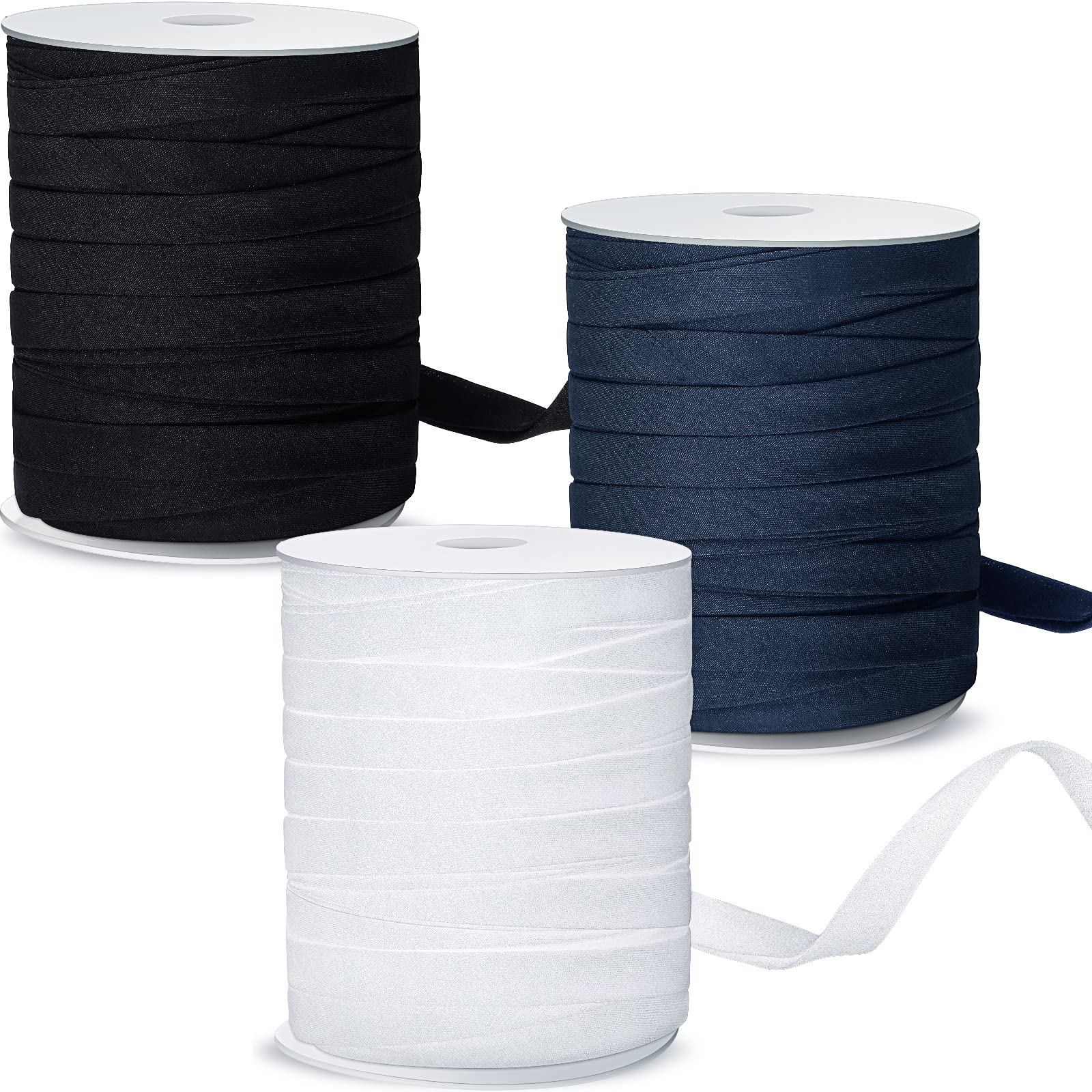 Photo 1 of 3 Rolls 1/2 inch Double Fold Bias Tape Sewing Twill Double Fold Binding Fabric Tape for Seaming Binding Hemming Piping Quilting, 60 Yards Black White Navy Blue