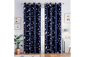 WUBODTI Navy Blue Star Blackout Curtains for Boys Nursery 84 Inch 2 Panel Sets, Space Theme Kids Curtains Room Darkening Noise Cancelling Window Drapes for Bedroom Living Room, 42 x 84 Inch