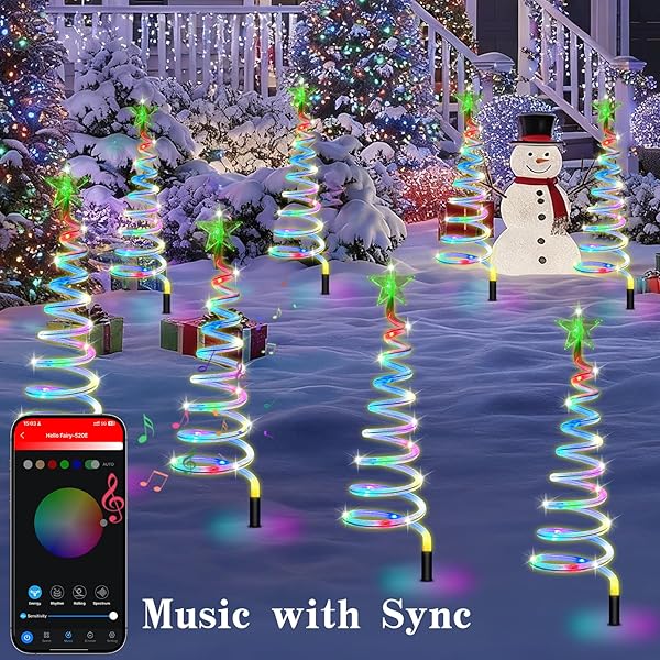 24” CHRISTMAS PATHWAY LIGHTS OUTDOOR, 8 PACK MULTICOLOR 152 LEDS SMART SPIRAL XMAS TREE LIGHT WITH APP&REMOTE, DIY, TIMER, WATERPROOF LED CHRISTMAS OUTDOOR DECORATIONS FOR YARD PATIO WALKWAY (2FT*8)