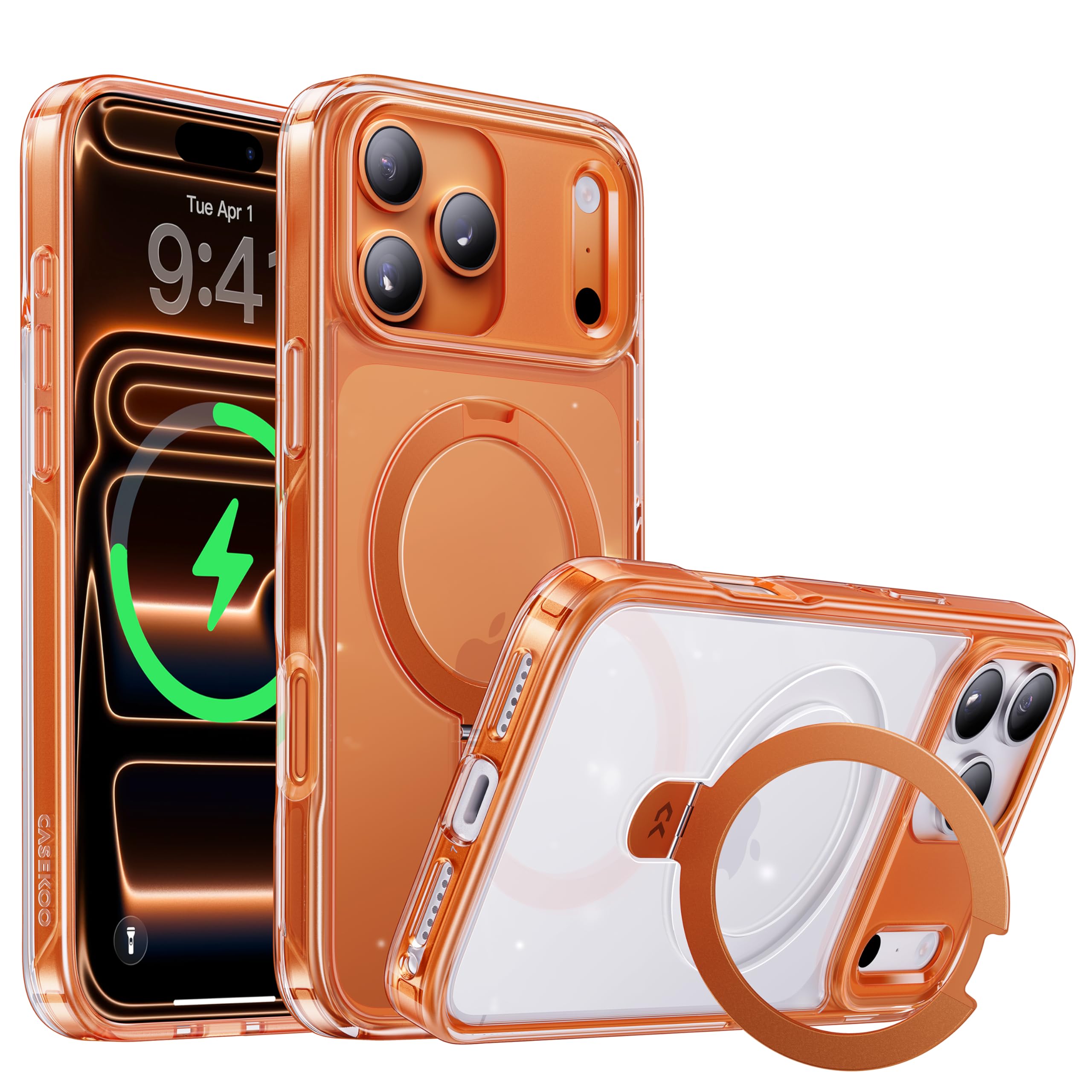Photo 1 of CASEKOO Official Cosmic Orange for iPhone 17 Pro Max Case with Ultra Magnetic Stand, Fit for MagSafe, 16FT Military Grade Protection, Transparent Slim Cover for iPhone 17 Pro Max 6.9'', Orange