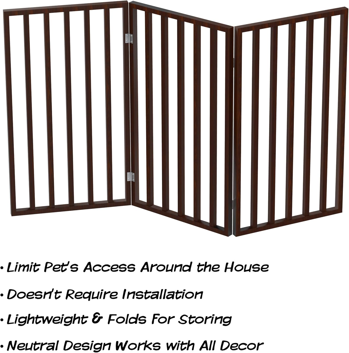 PETMAKER Wooden Pet Gate- Tall Freestanding 3-Panel Indoor Barrier Fence, Lightweight & Foldable for Dogs, Puppies, Pets- 54 X32 (Dark Brown) : Pet Supplies