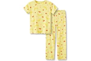 Beezizac Toddler & Little Girls Pajamas Cute Ditsy Floral/Strawberry Fruit Tee & Pants PJ Spring Set Kid Size 2T- 10